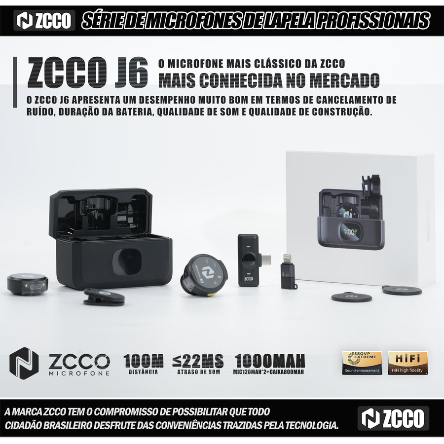Microfone Duplo Redução De Ruído Sem Fio Magnético Zcco J6