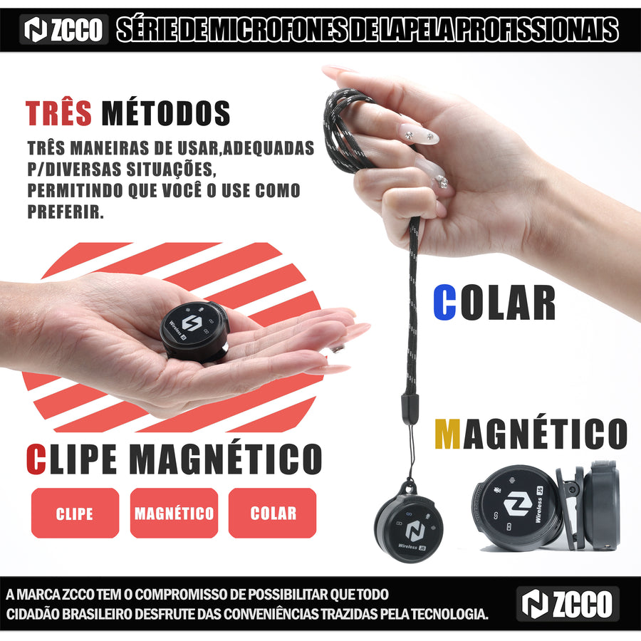 Microfone Duplo Redução De Ruído Sem Fio Magnético Zcco J6