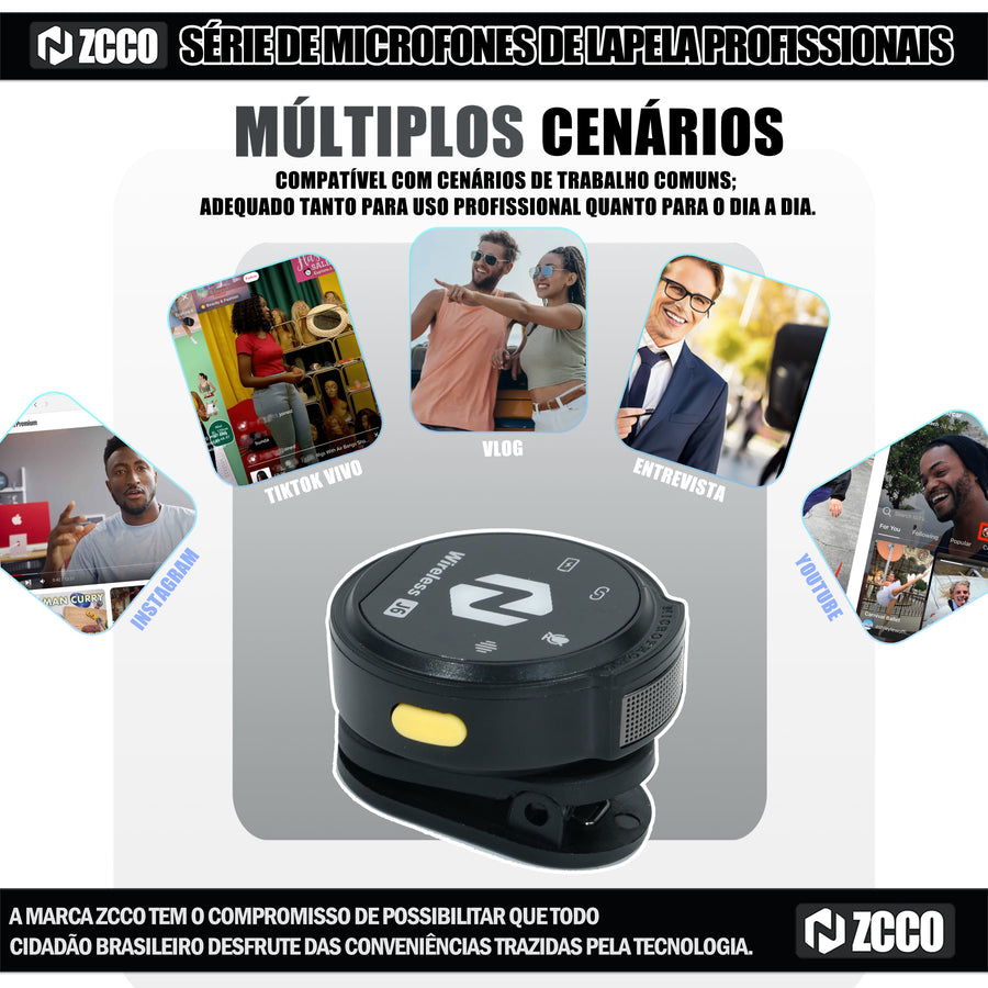 Microfone Duplo Redução De Ruído Sem Fio Magnético Zcco J6